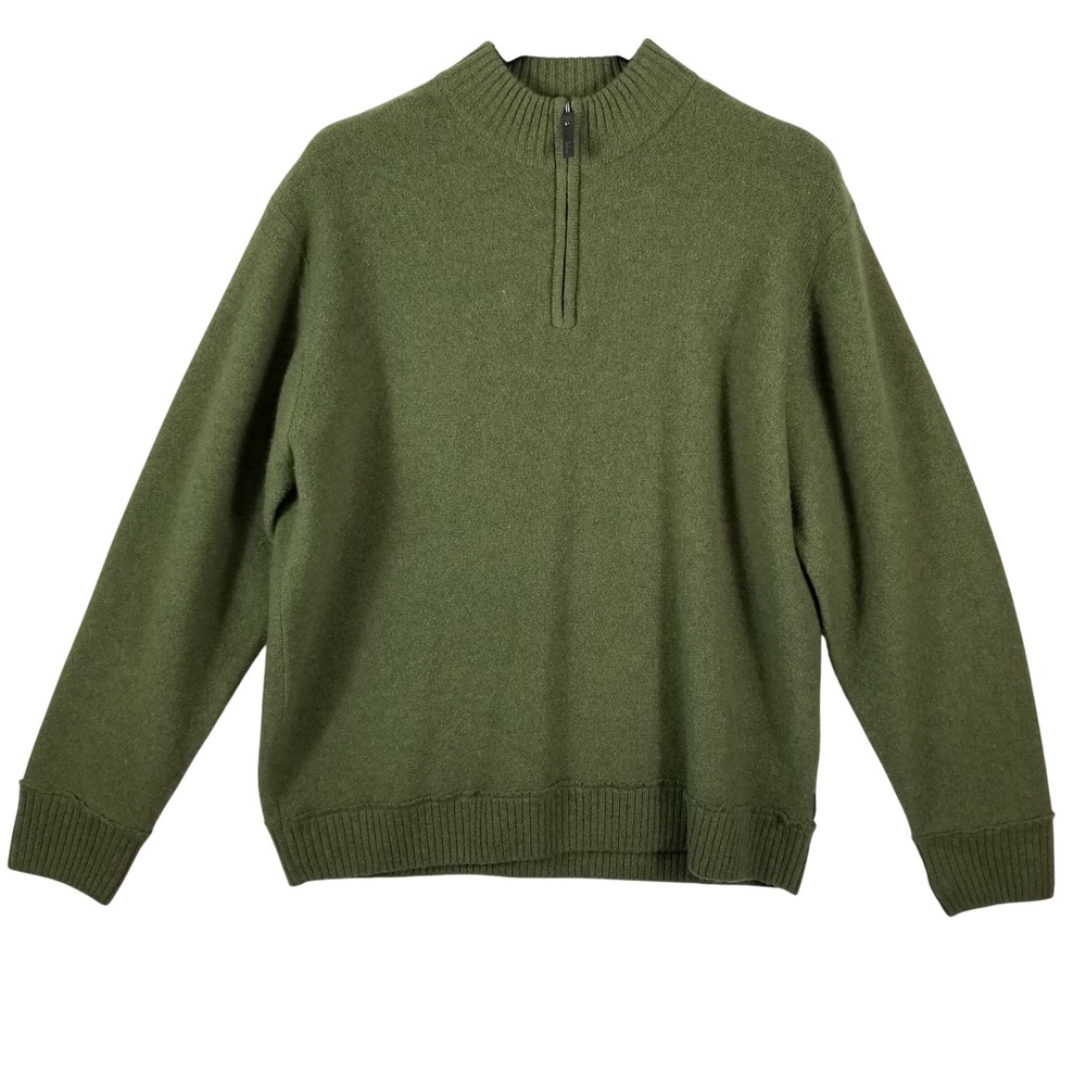 Fisherman Out of Ireland Mens XXL Olive Green 100% Lambswool Quarter Zip Sweater